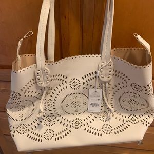 NWT Urban Expressions vegan white pleather tote